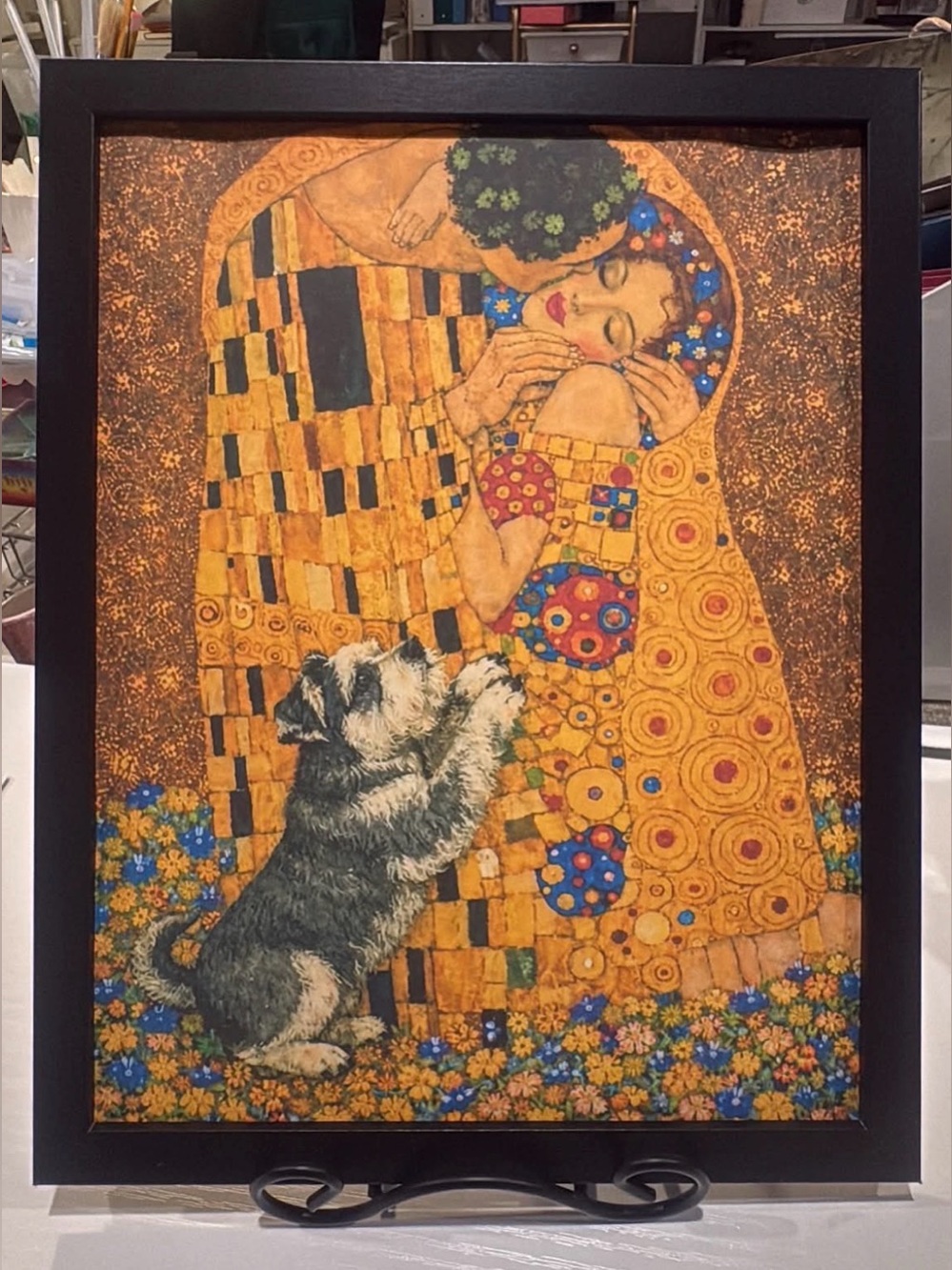 Klimt Kiss with Schnauzer Framed 8x10  Art Print